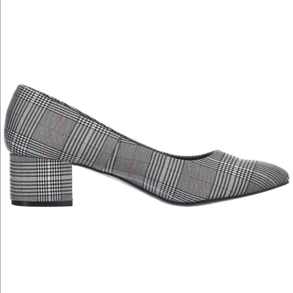 Modern Plaid Almond Toe Kitten Block Heel Pump - Picture 2 of 3